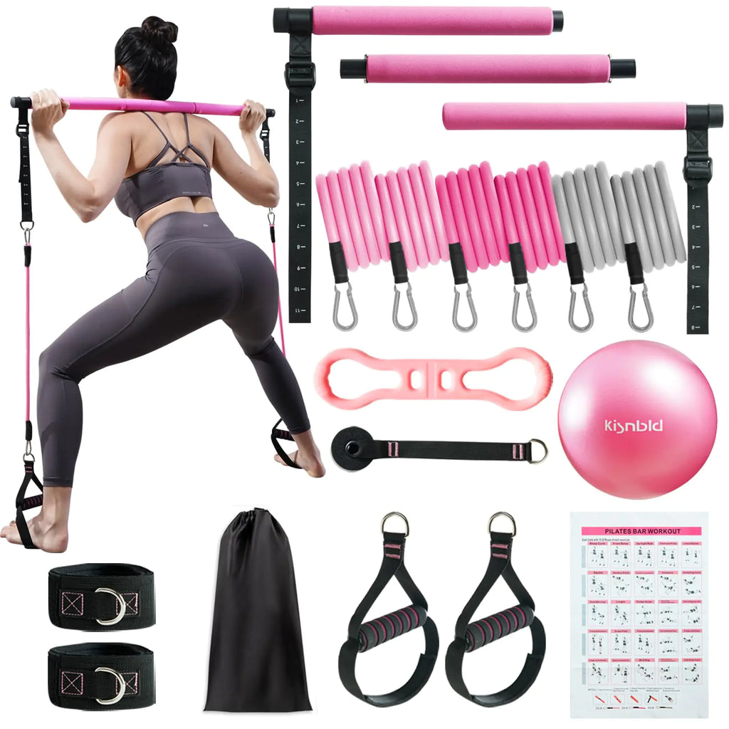 kisnbld Pilates Bar Kit with Resistance Bands Multifunctional Pilates Bar